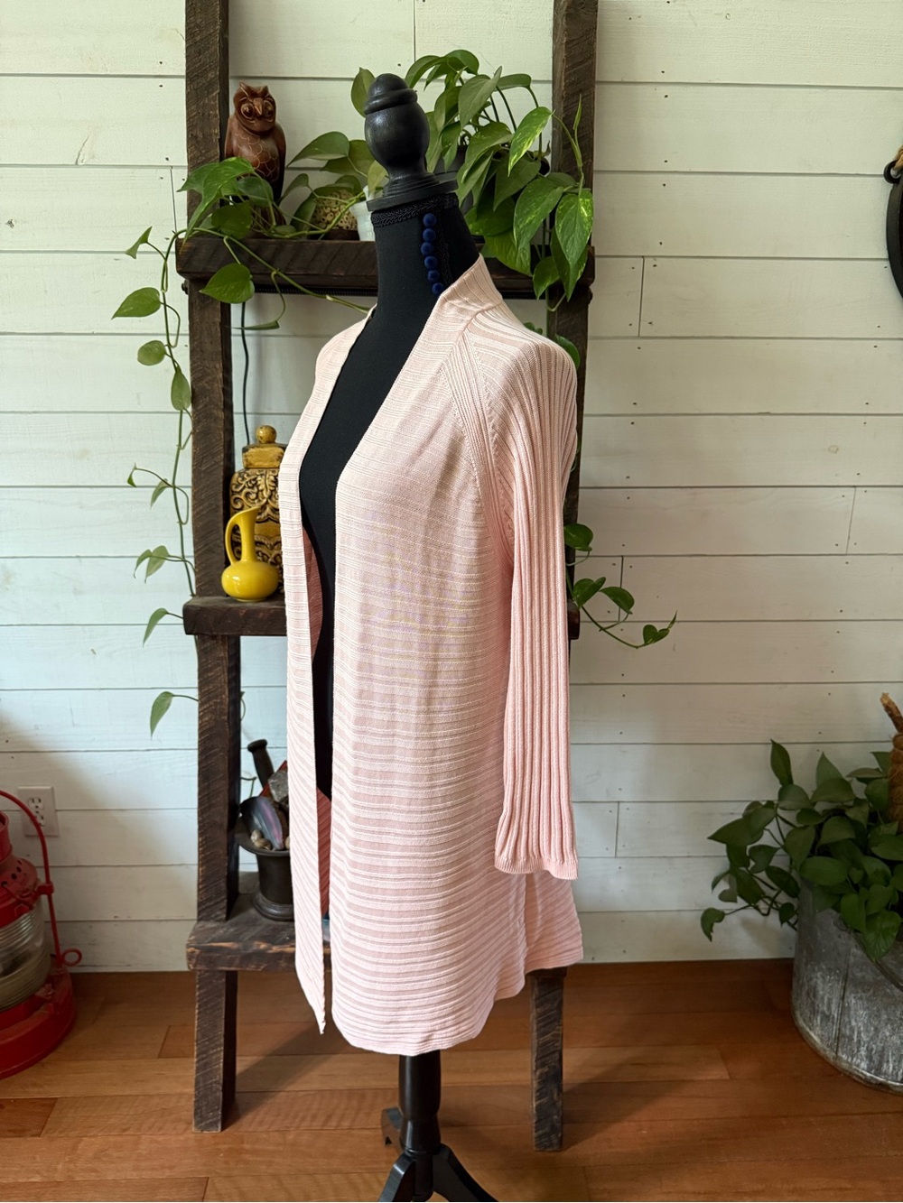 Talbots Pale Pink Open-Front Ribbed Cardigan - Picture 14 of 17